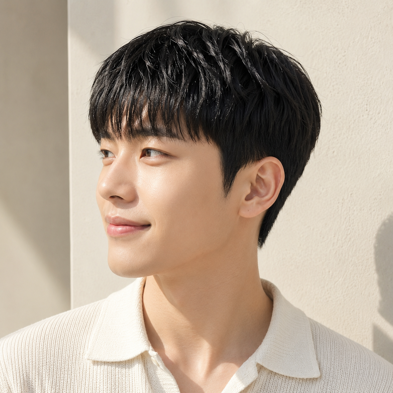 플랫 컷 + 다운 펌