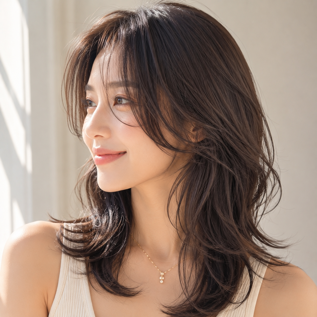 롱 레이어드 컷 + 웨이브 펌