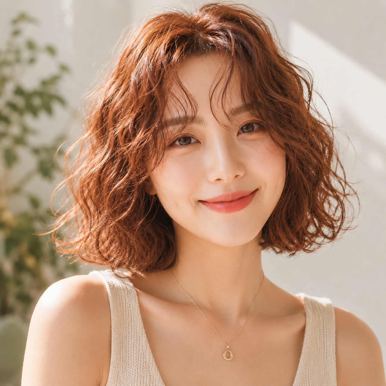 여자 단발 히피펌 오렌지 브라운 염색 반포 미용실 아이디헤어 반포원베일리점에서