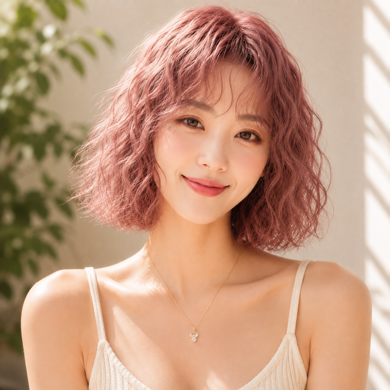여자 단발 히피펌 체리 핑크 염색 반포 미용실 아이디헤어 반포원베일리점에서