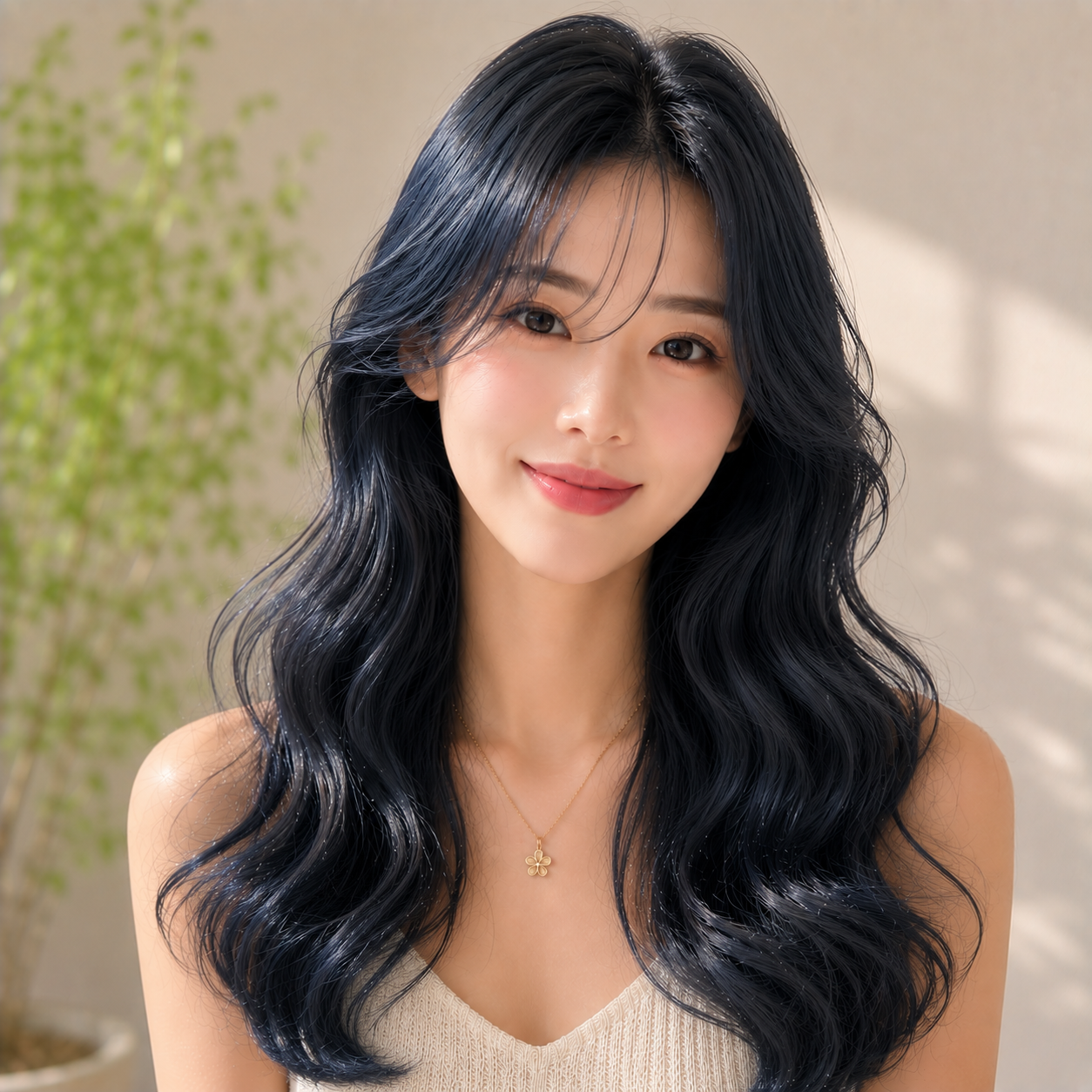 여자 긴머리 엘리자벳펌 블루 블랙 염색 반포 미용실 아이디헤어 반포원베일리점에서