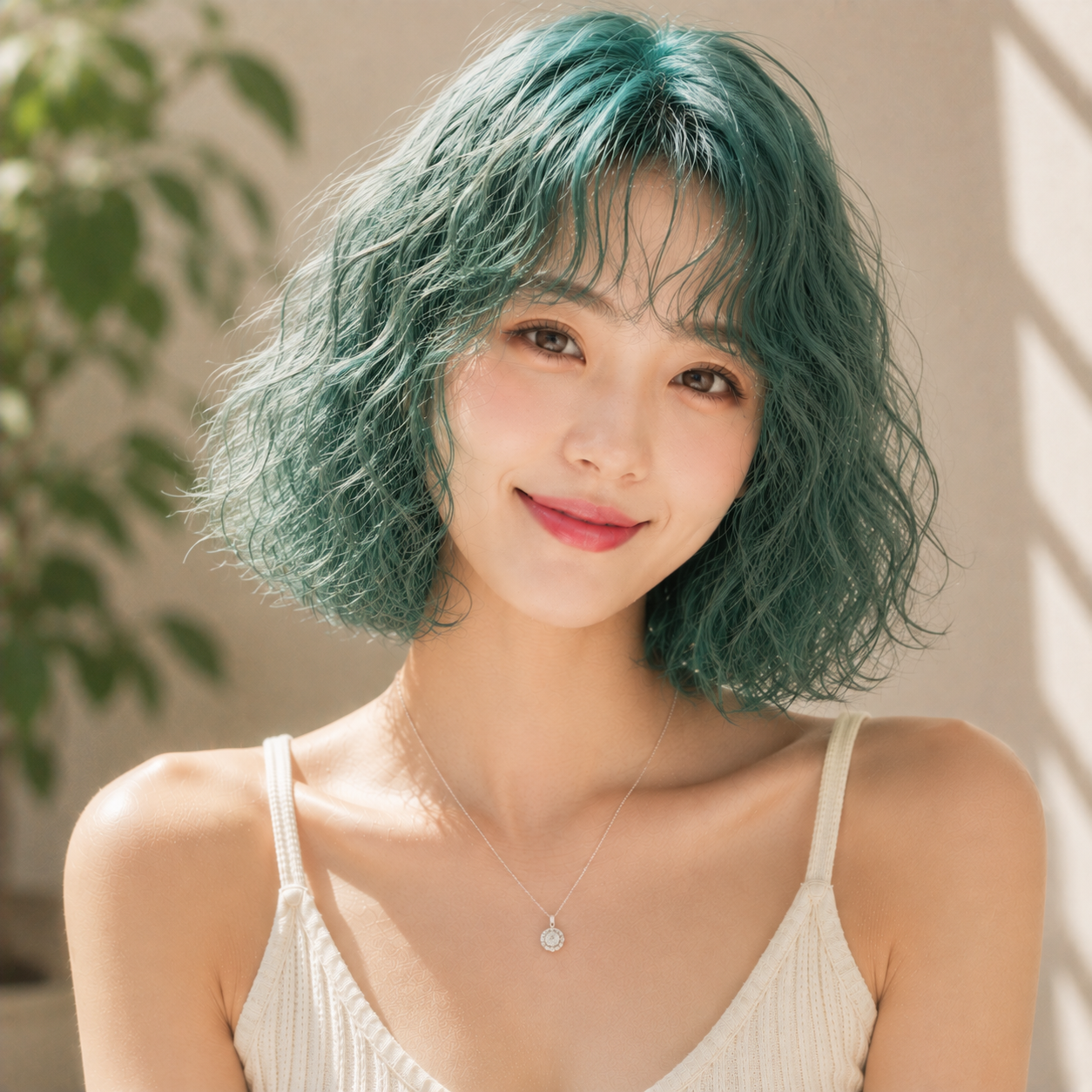 여자 단발 히피펌 에메랄드 그린 염색 반포 미용실 아이디헤어 반포원베일리점에서