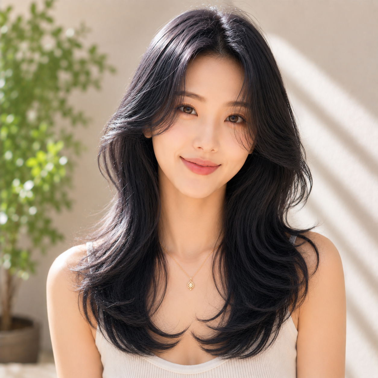 여자 레이어드 S컬펌 블루 블랙 염색 성북구 미용실 한스헤어에서