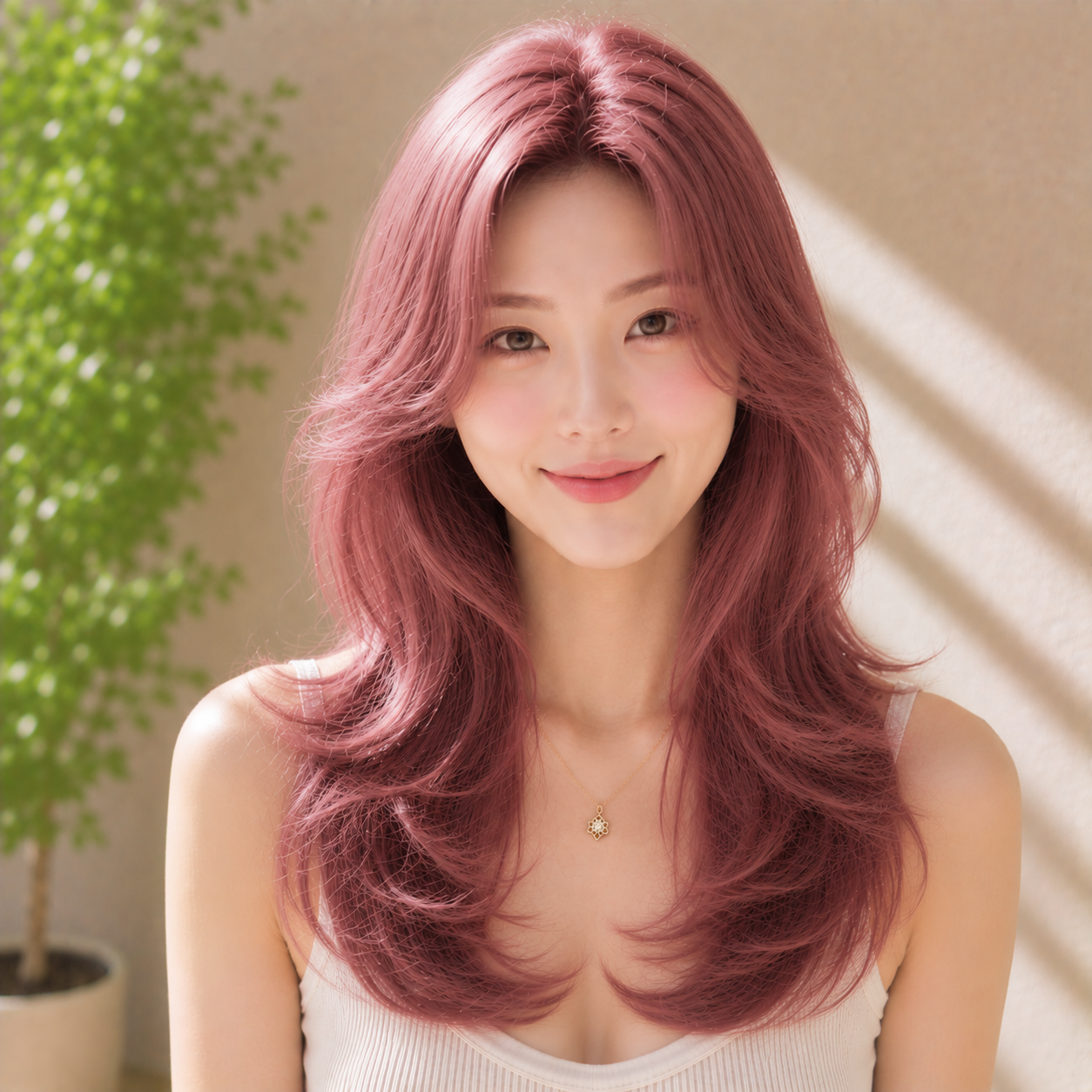여자 레이어드 S컬펌 체리 핑크 염색 성북구 미용실 한스헤어에서