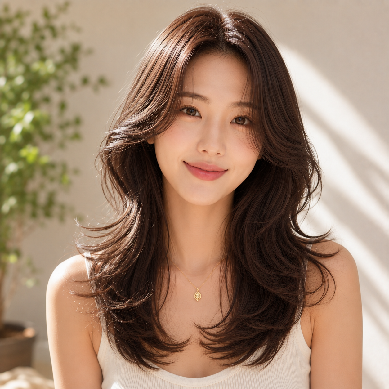 여자 레이어드 S컬펌 초코 브라운 염색 성북구 미용실 한스헤어에서