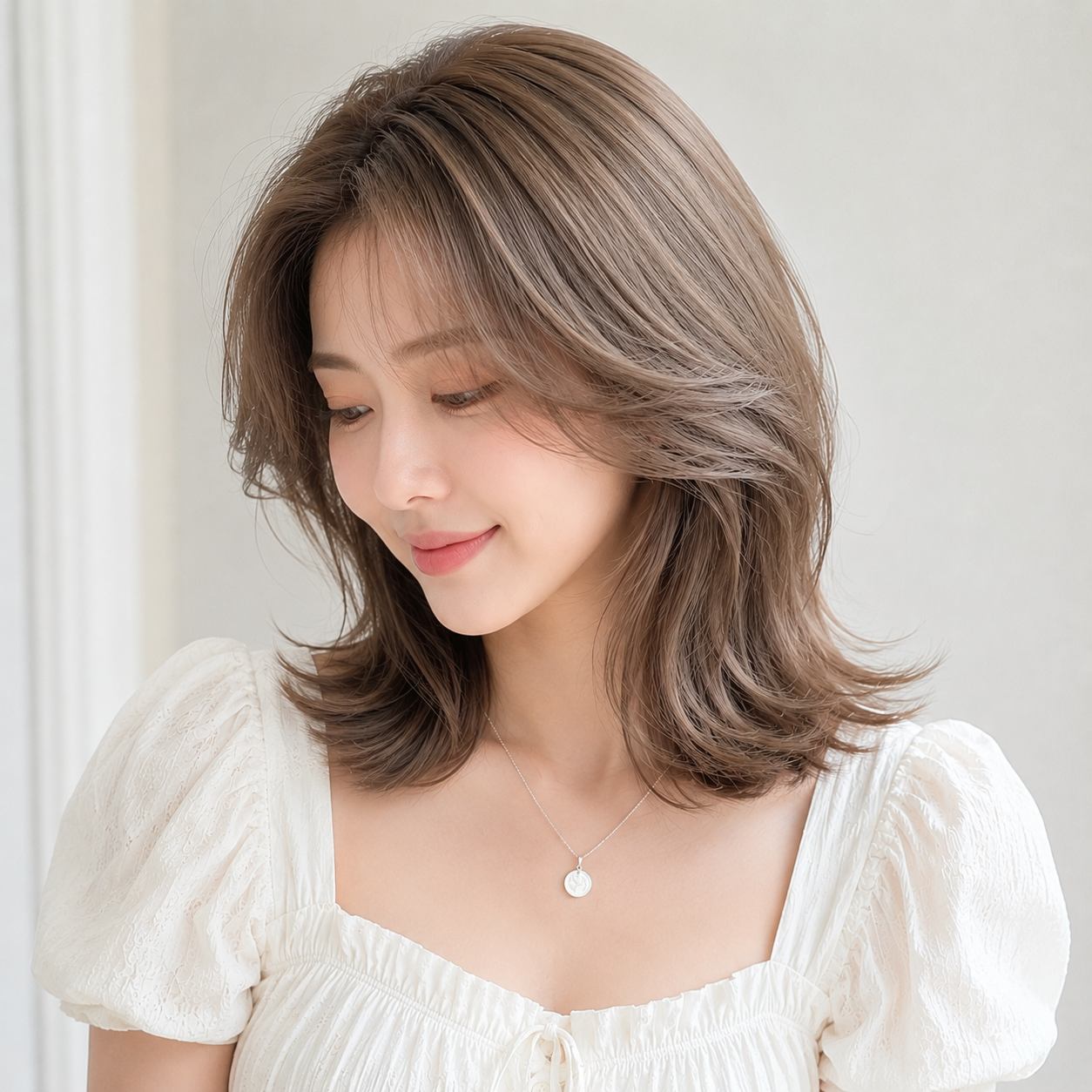 여자 중단발 빌드펌 애쉬 베이지 염색 성신여대 미용실 한스헤어에서