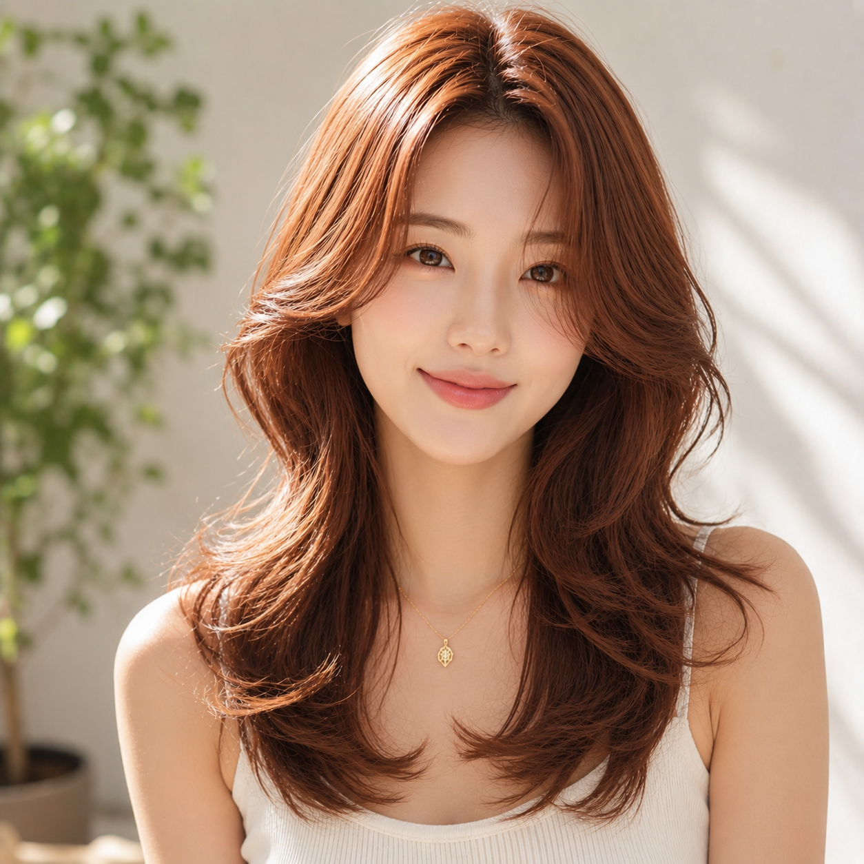 여자 레이어드 S컬펌 오렌지 브라운 염색 성북구 미용실 한스헤어에서
