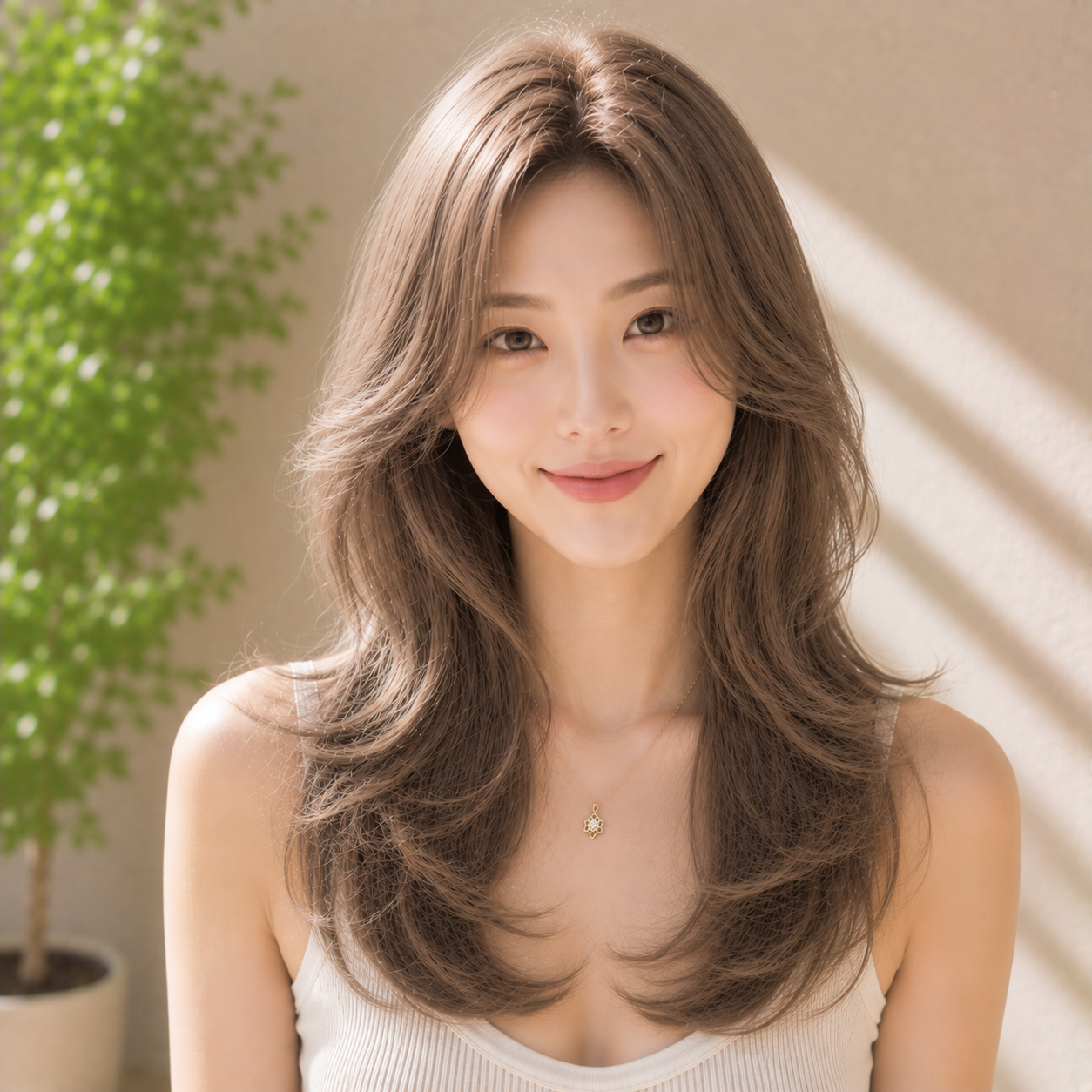여자 레이어드 S컬펌 애쉬 브라운 염색 성북구 미용실 한스헤어에서