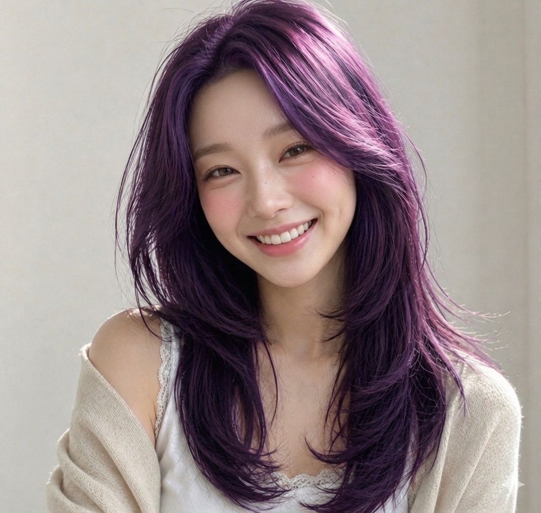 성신여대 미용실 긴머리 레이어드컷 바이올렛 염색