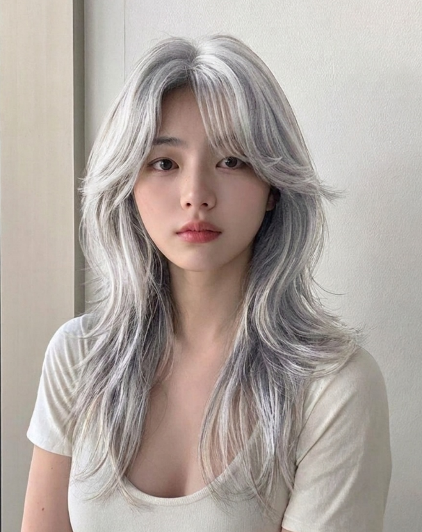 고잉 그레이 흰머리 염색 긴머리 허쉬컷 발레아쥬