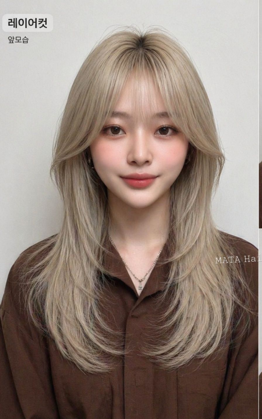 긴머리 레이어드컷 브론드 탈색 염색