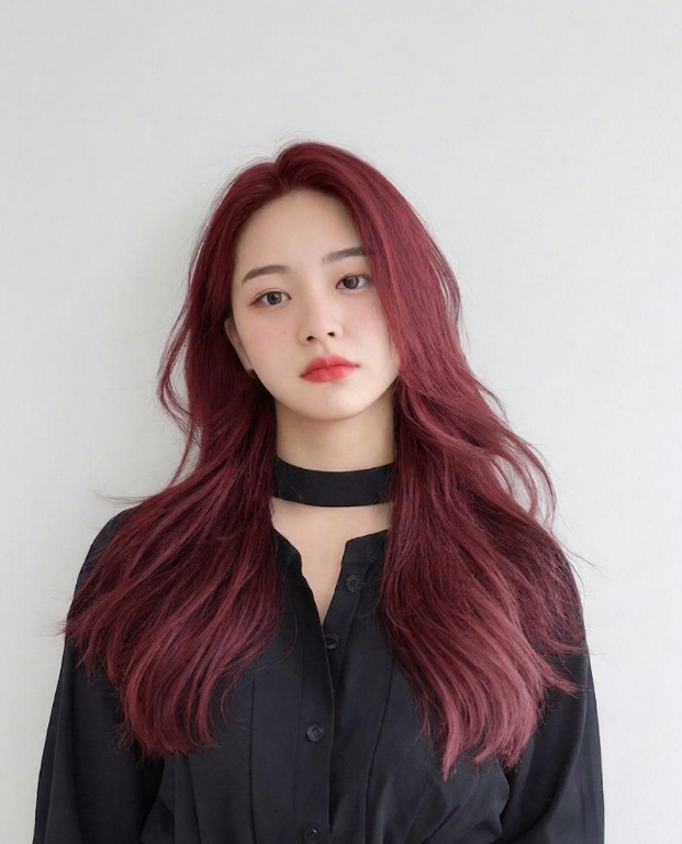 성신여대 미용실 긴머리 레드핑크