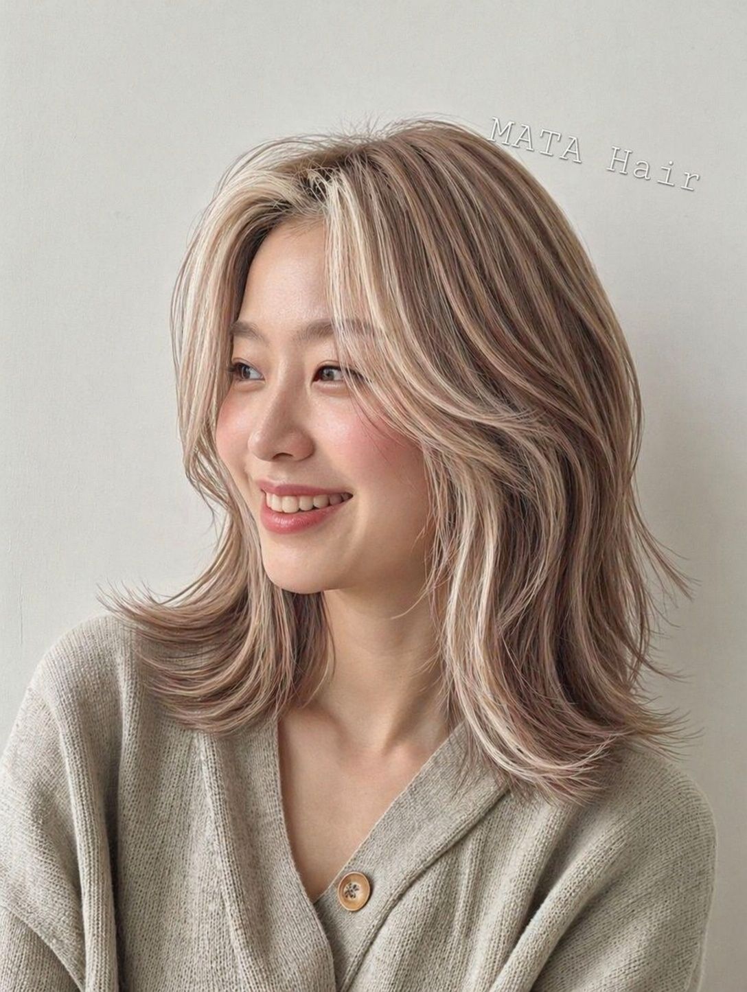 중단발 레이어컷 탈색 발레아쥬