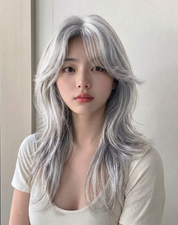 고잉 그레이 흰머리 염색 긴머리 허쉬컷 발레아쥬1