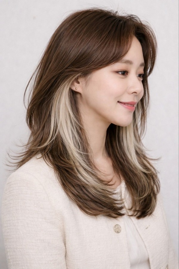 긴머리 레이어드컷 매트브라운 투톤 시크릿2