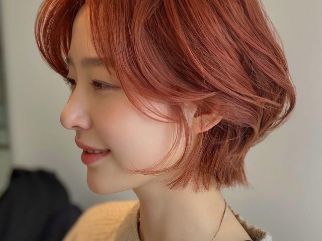 성신여대 미용실 피치 오렌지 염색 숏단발 레이어드펌
