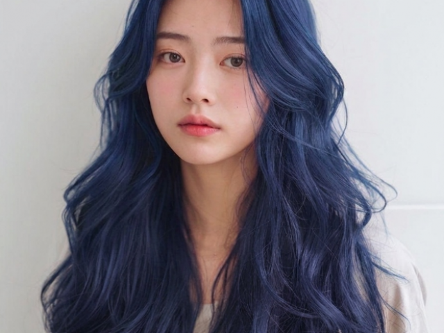 긴머리 블루염색 레이어드컷 구름펌