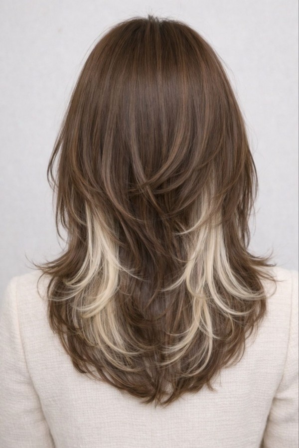 긴머리 레이어드컷 매트브라운 투톤 시크릿3