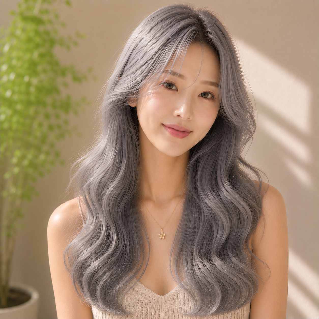 여자 긴머리 엘리자벳펌 실버 그레이 염색 성신여대 헤어샵에서