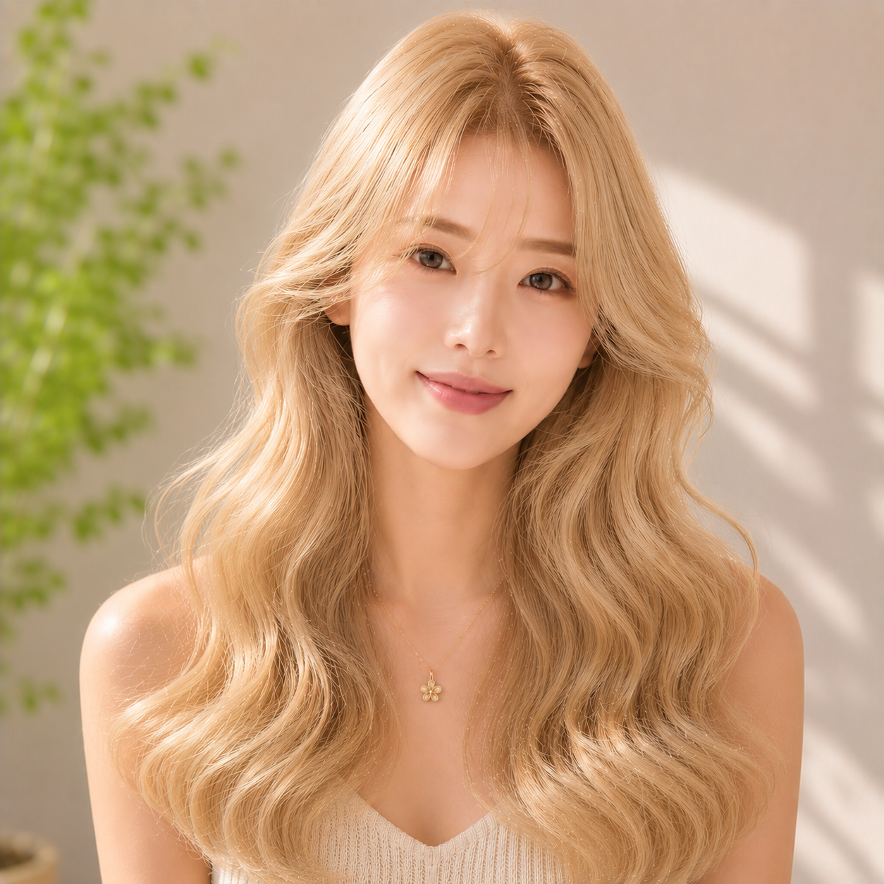 여자 긴머리 엘리자벳펌 골드 블론드 염색 성신여대 헤어샵에서