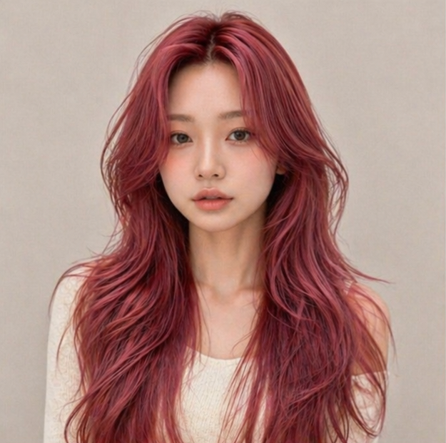 탈색머리스타일   레드핑크컬러 발레아쥬