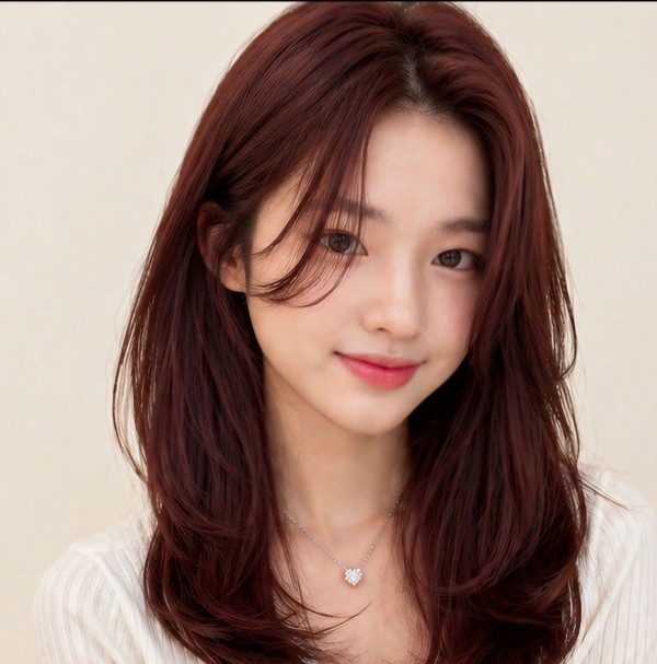 레이어드컷 레드브라운 컬러염색1