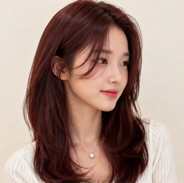 레이어드컷 레드브라운 컬러염색2