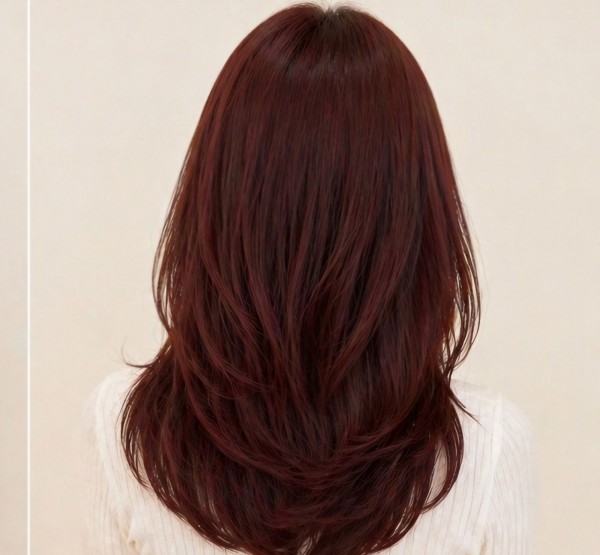 레이어드컷 레드브라운 컬러염색3