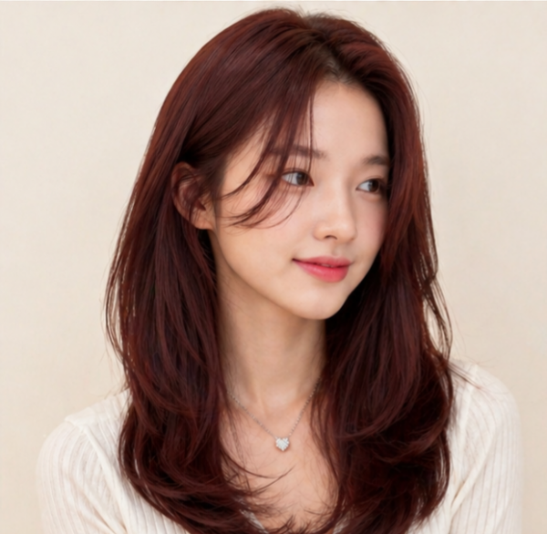 레이어드컷 레드브라운 컬러염색4