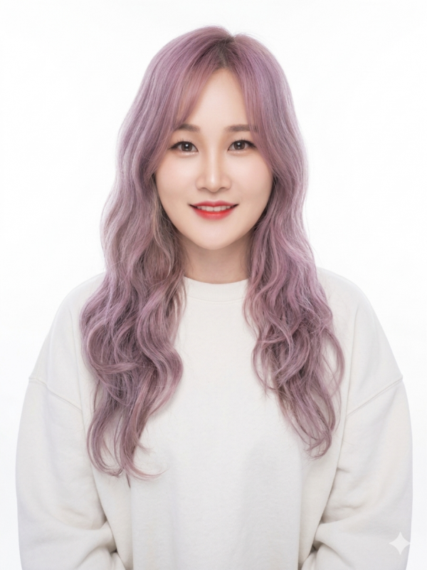 성신여대 미용실 핑크바이올렛 염색 시술후 앞모습