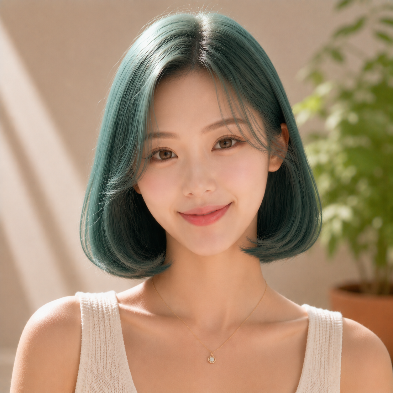 여자 단발 C컬펌 에메랄드 그린 염색 작전동 미용실 살롱드 루체에서