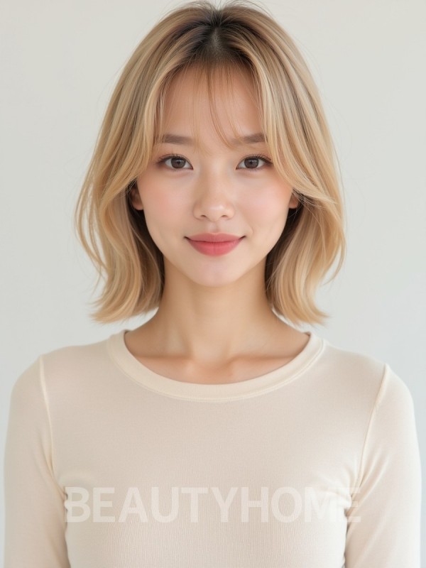 골든블론드 턱선스트레이트 단발뱅