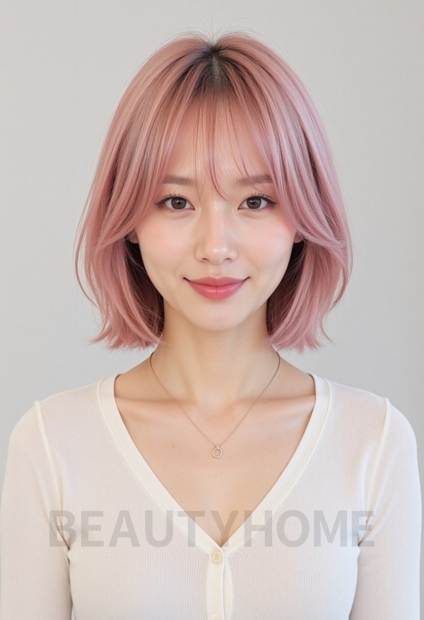 파스텔핑크 레이어드 단발