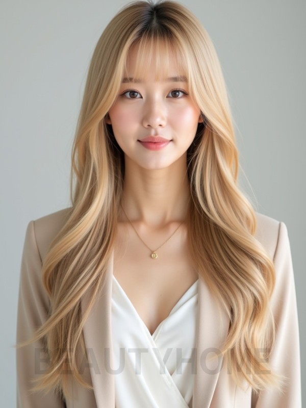 골든 블론드 긴 볼륨 생머리