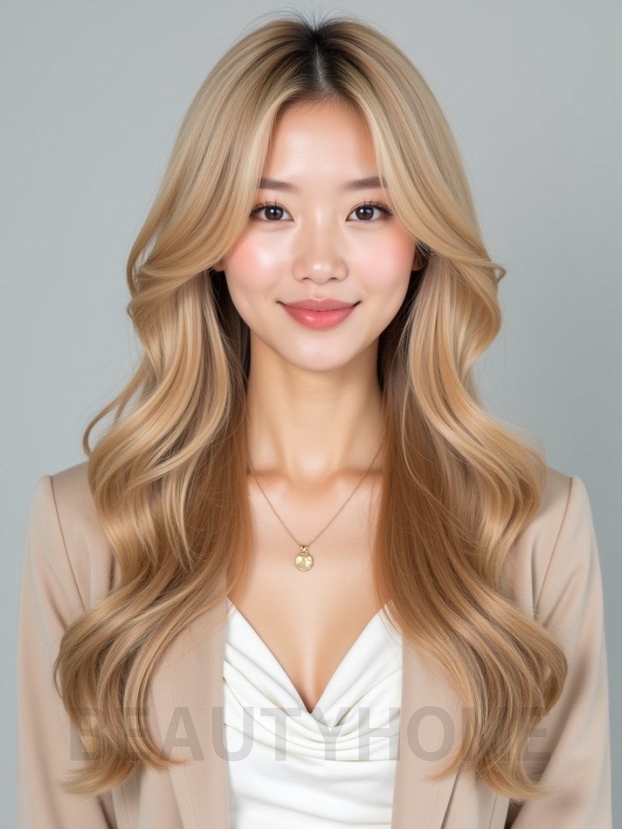 골든 블론드 롱 히피펌