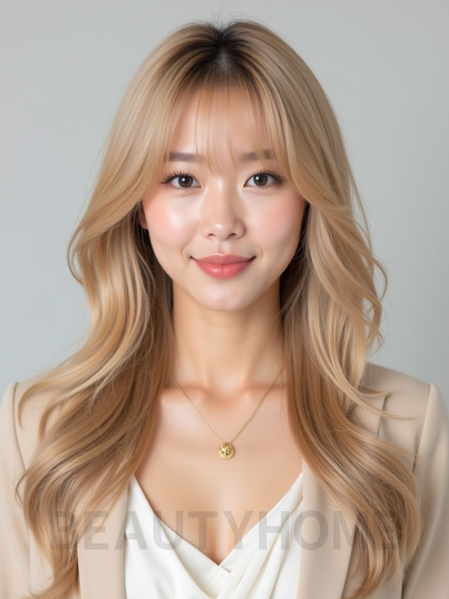 골든 블론드 긴 사이드뱅