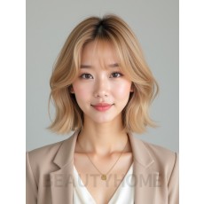 골든 블론드 귀밑 스택 단발+사이드뱅