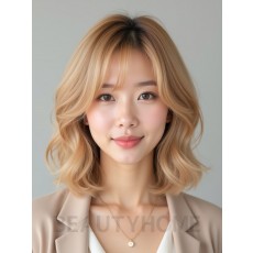 골든 블론드 귀밑 웨이브 단발+사이드뱅