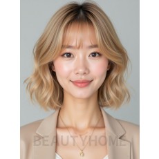 골든 블론드 컬 단발+뱅
