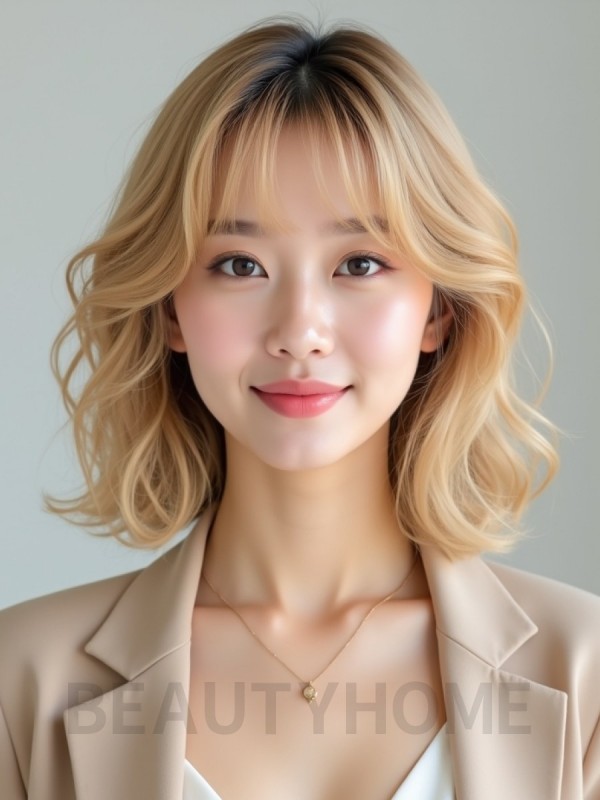 골든 블론드 귀밑 컬 단발+뱅
