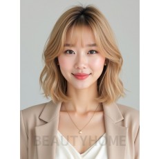 골든 블론드 턱선 레이어드 단발+시스루뱅