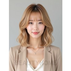 골든 블론드 귀밑 인버티드 단발+커튼뱅