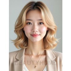 골든 블론드 턱선 컬 단발+커튼뱅