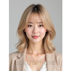 골든 블론드 턱선 그라데이션 단발+커튼뱅