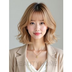 골든 블론드 턱선 컬 단발+뱅