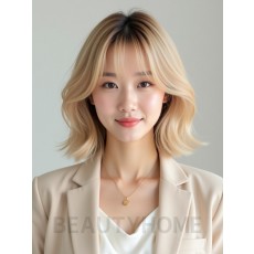 골든 블론드 귀밑 그라데이션 단발+풀뱅