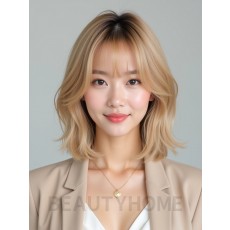 골든 블론드 턱선 인버티드 단발+시스루뱅