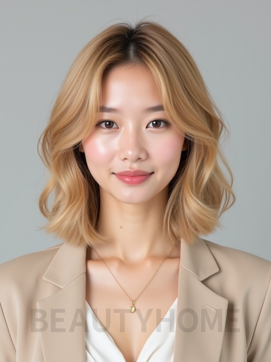 골든 블론드 귀밑 웨이브 단발