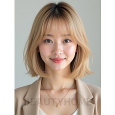 골든 블론드 귀밑 스트레이트 단발+풀뱅