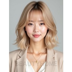 골든 블론드 귀밑 스택 단발+풀뱅